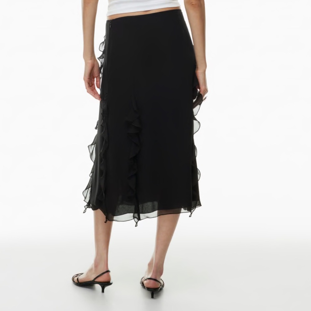 Aritzia x Wilfred “Raval” Black Ruffle-Trim Asymmetric Midi Skirt - Picture 4 of 8